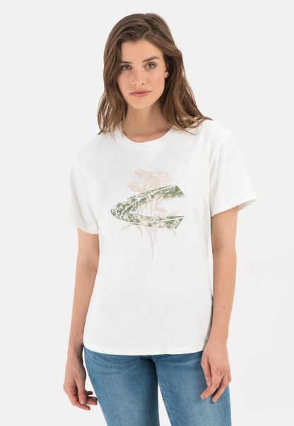 White T-Shirts & Polos Camel Active Purchase Womenswear T-Shirt With Logo Print In Organic Cotton
