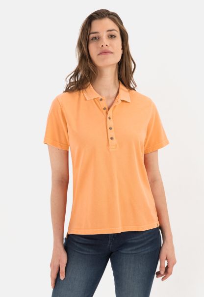 Orange Womenswear Camel Active T-Shirts & Polos Dropped Organic Cotton Short Sleeve Polo Shirt