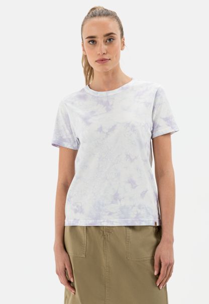 Shortsleeve Shirt With Batik Pattern Made From Organic Cotton Purple-White T-Shirts & Polos Functional Camel Active Womenswear