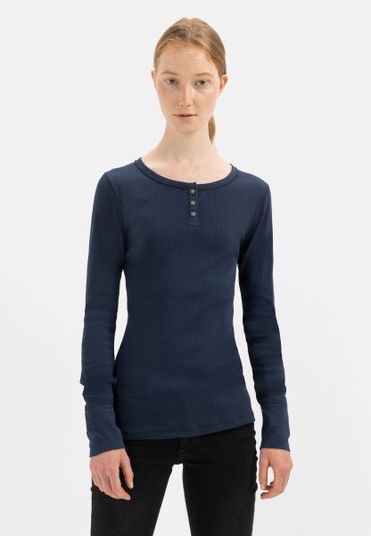 Organic Cotton Long Sleeve Shirt Henley T-Shirts & Polos Dark Blue Womenswear Sleek Camel Active