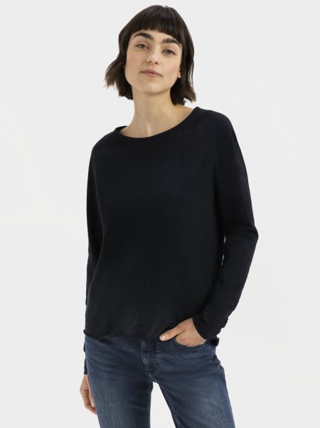 T-Shirts & Polos Camel Active Womenswear Navy Longsleeve Shirt Made From Pure Cotton Affordable