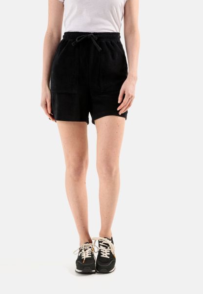 Best Trousers Womenswear Camel Active Black Terry Shorts With Drawstring