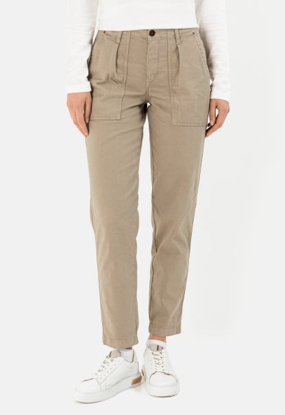 Camel Active Trousers Blowout Womenswear Casual Worker Pants In Relaxed Fit Beige