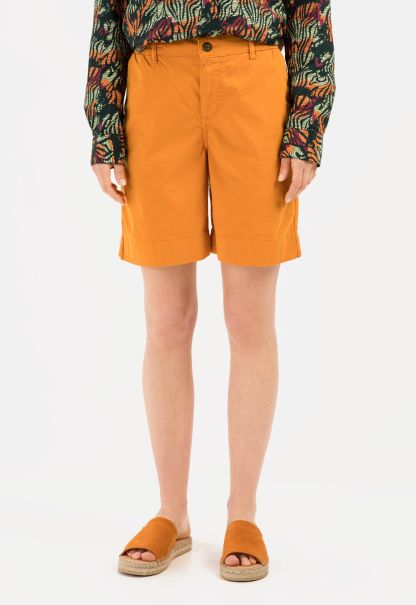 Orange Trousers Womenswear Camel Active Dropped Cotton Shorts