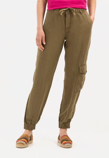 Joggpants Made From Linen Mix Olive Womenswear Trousers Functional Camel Active