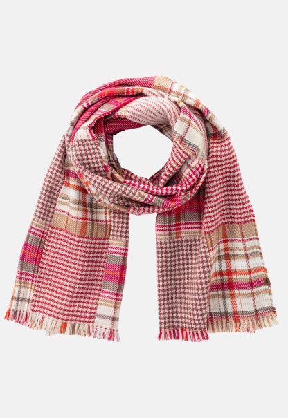 Reliable Fine Woven Scarf With Check Pattern Camel Active Scarves & Shawls Womenswear Magenta