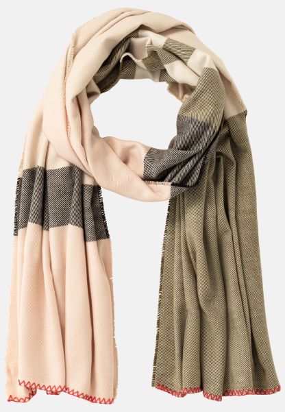 Timeless Womenswear Camel Active Scarves & Shawls Khaki Woven Scarf With Fine Stripe Pattern