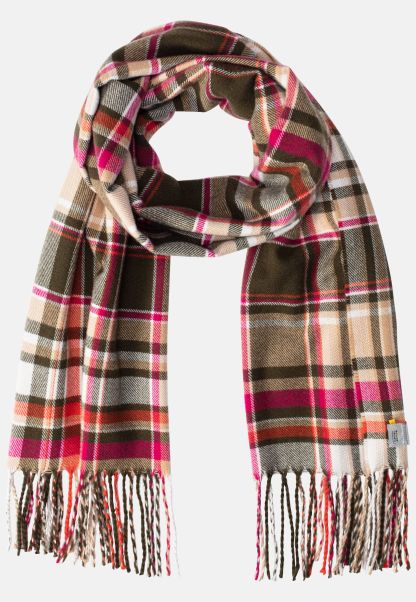 Soft Webschal With Checkered Pattern Camel Active Scarves & Shawls New Olive Green Womenswear