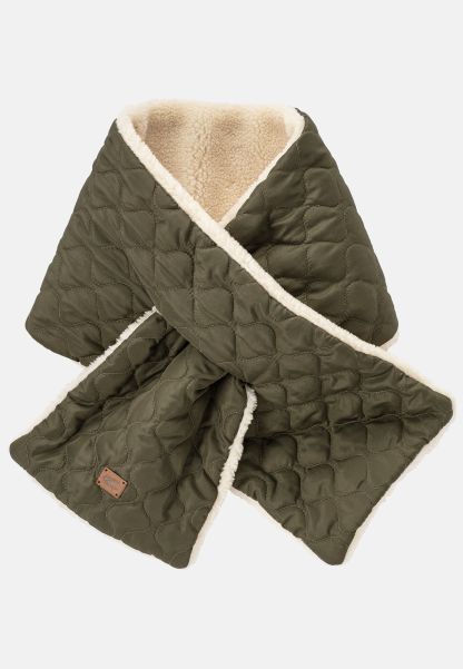 Khaki Camel Active Scarves & Shawls Quilted Scarf With Teddy Trim Womenswear Manifest