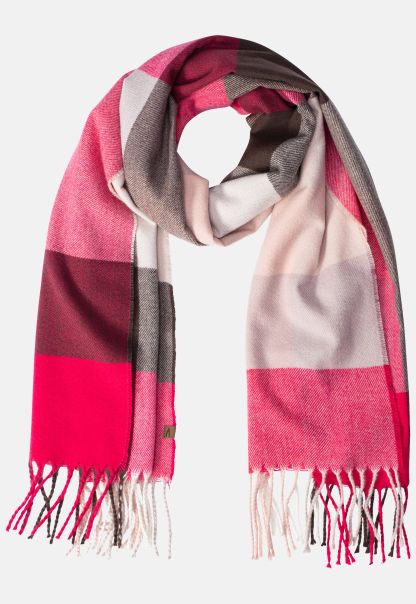 Womenswear Soft Webschal With Checkered Pattern Scarves & Shawls Pink-Grey Camel Active Trending