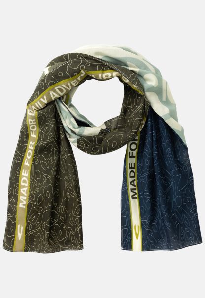 Functional Womenswear Camel Active Blue Scarf With Summery Floral Print Scarves & Shawls