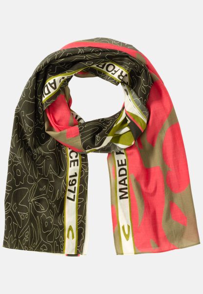 Camel Active Womenswear Durable Green Scarf With Summery Floral Print Scarves & Shawls