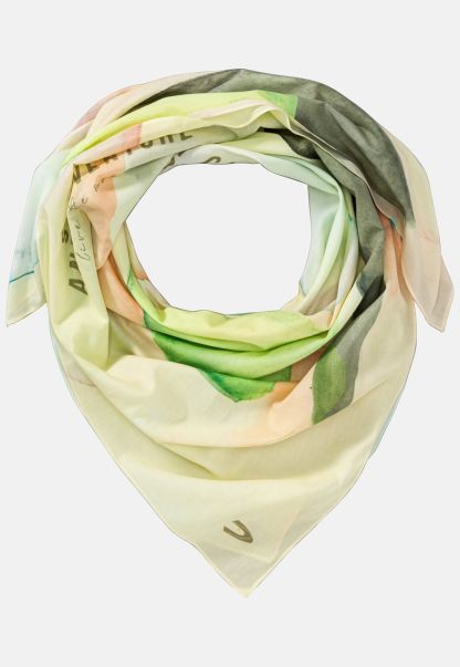 Camel Active Womenswear Vintage Beige Scarf With Hand Painted Watercolour Design Scarves & Shawls