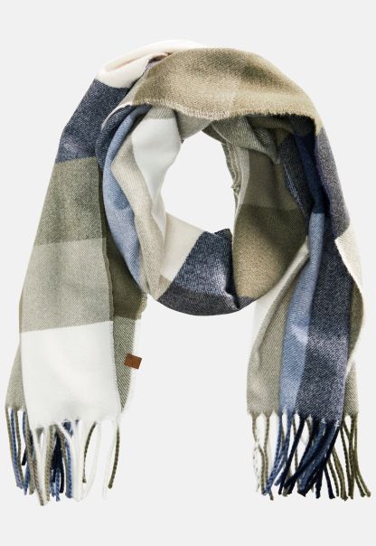 Voucher Scarves & Shawls Camel Active Fine Woven Scarf With Checked Pattern Dark Blue Womenswear