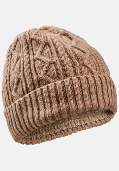 Womenswear Camel Active Knitted Beanie Made Of Wool Walnut Ergonomic Caps & Hats