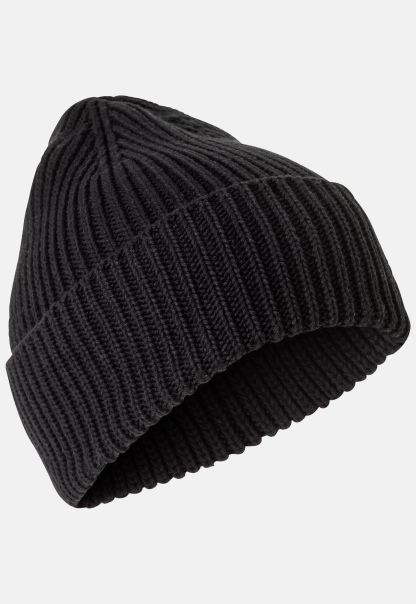 Luxury Caps & Hats Fine Knit Beanie In Pure Cotton Womenswear Camel Active Black