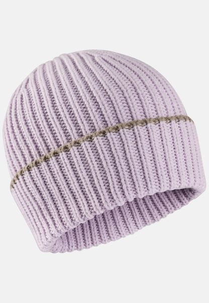 Womenswear Caps & Hats Top Purple Knitted Beanie With Contrasting Stripes Camel Active