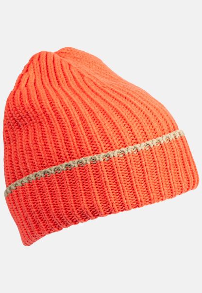 Camel Active Womenswear Caps & Hats Knitted Beanie With Contrasting Stripes Value Orange