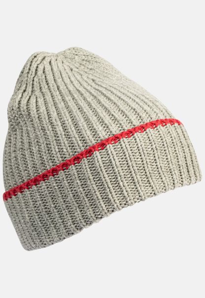 Grey Caps & Hats Manifest Camel Active Knitted Beanie With Contrasting Stripes Womenswear