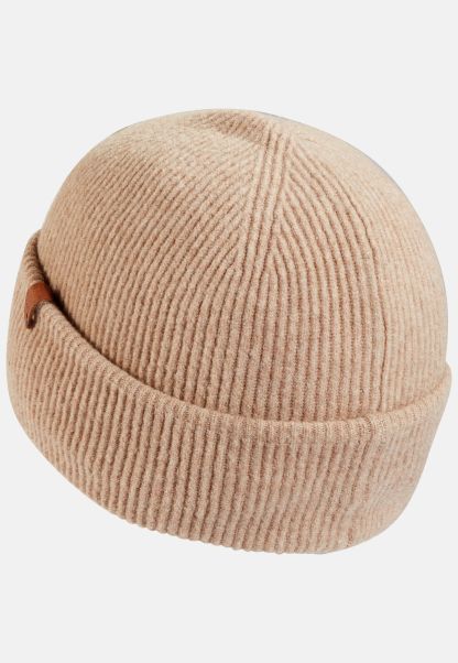Caps & Hats Fine Knit Beanie In Cotton Mix Camel Active Sleek Brown Womenswear