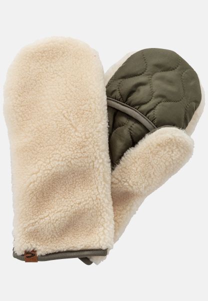 Beige Womenswear Gloves Camel Active Mittens With Teddy Trim Sale