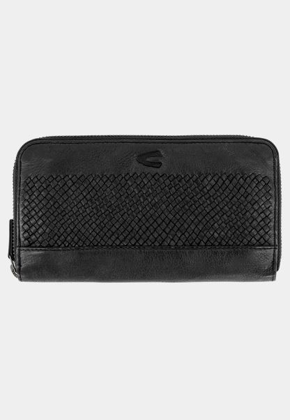 Long Zip Wallet With Hand Woven Leather Details Womenswear Stylish Black Wallets & Cases Camel Active