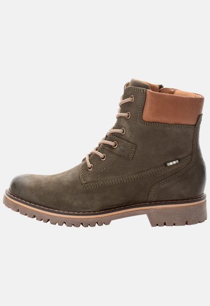 Boots Leather Lace-Up Boot With Warm Wool Lining Camel Active Customized Womenswear Khaki
