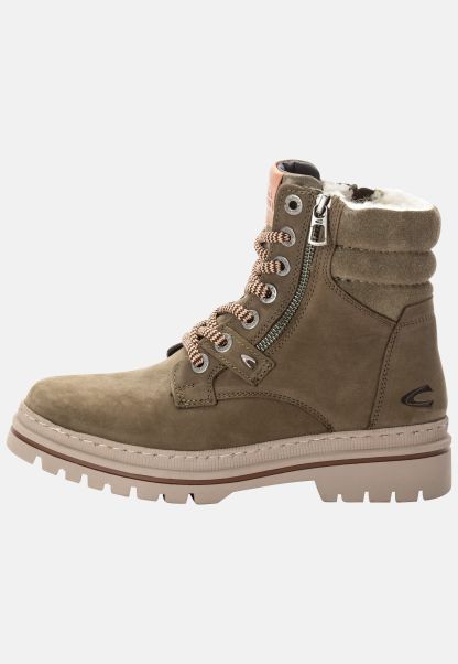Womenswear Lace-Up Boot With Warm Wool Lining Khaki Budget Boots Camel Active