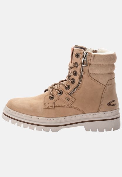 Womenswear Lace-Up Boot With Warm Wool Lining Beige Special Boots Camel Active