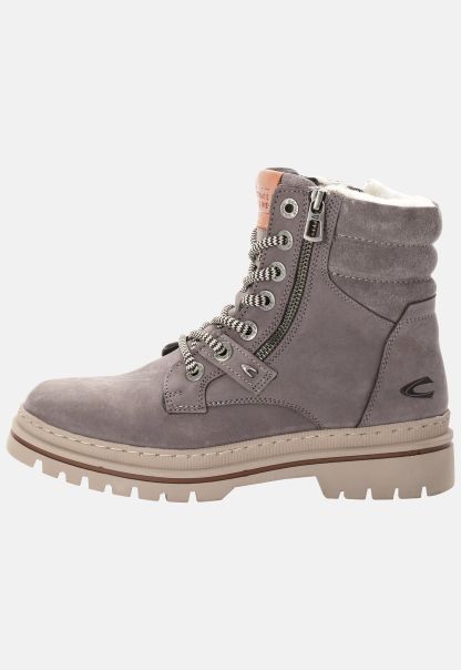 Practical Womenswear Grey Lace-Up Boot With Warm Wool Lining Camel Active Boots