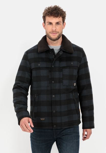 Menswear Reliable Checked Transitional Jacket With Detachable Teddy Collar Jackets & Vests Camel Active Dark Blue