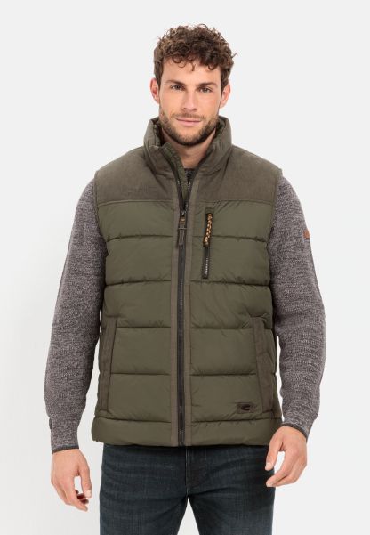 Dark Khaki Jackets & Vests Cost-Effective Camel Active Menswear Outdoor Waistcoat With Stand-Up Collar And Corduroy Trim