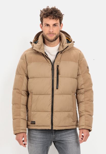 Menswear Beige Camel Active Limited Jackets & Vests Quilted Jacket With Corduroy Trim