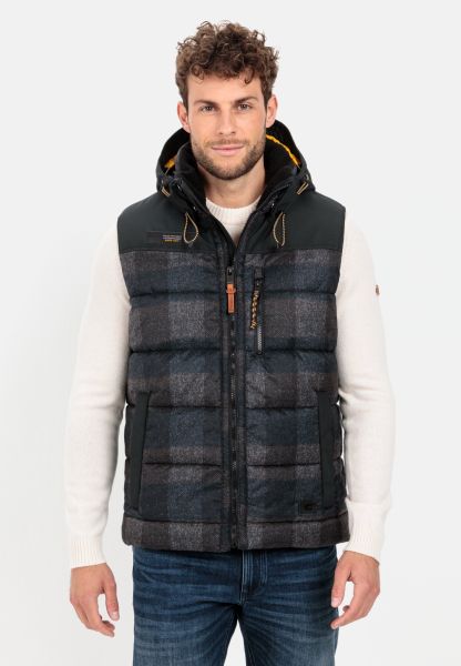 Grey Blue Menswear Checked Quilted Waistcoat With Warm Plush Collar Jackets & Vests Professional Camel Active