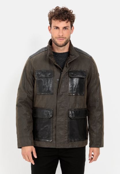 Menswear Exquisite Dark Khaki Leather Blouson With Material Contrast Jackets & Vests Camel Active