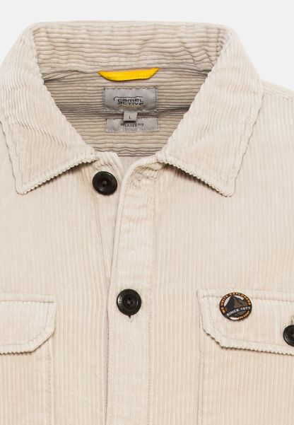 Simple Jackets & Vests Camel Active Menswear Beige Corduroy Overshirt From Pure Cotton