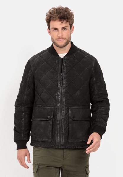 Jackets & Vests Menswear Leather Quilted Jacket With Knitted Collar Camel Active Economical Black