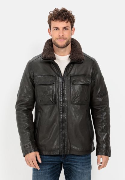 Menswear Leather Blouson With Stand-Up Collar Camel Active Personalized Jackets & Vests Dark Brown