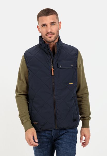 Jackets & Vests Dark Blue Cutting-Edge Menswear Camel Active Quilted Waistcoat With Stand-Up Collar