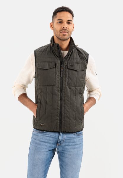 Quilted Waistcoat With Stand-Up Collar Last Chance Camel Active Menswear Olive Jackets & Vests