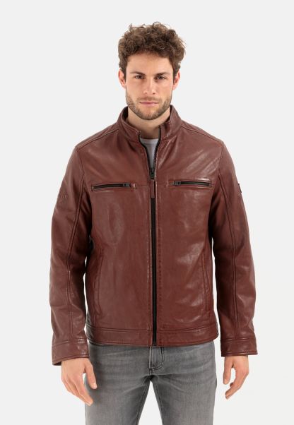 Timeless Camel Active Leather Blouson With Stand-Up Collar Menswear Brown-Red Jackets & Vests