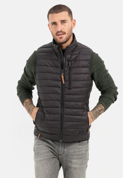 Jackets & Vests Camel Active Menswear Sturdy Dark Grey Quilted Vest With Horizontal Quilting Made From Recycled Polyester