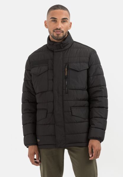 Menswear Black Top Quilted Jacket With Stand-Up Collar Camel Active Jackets & Vests