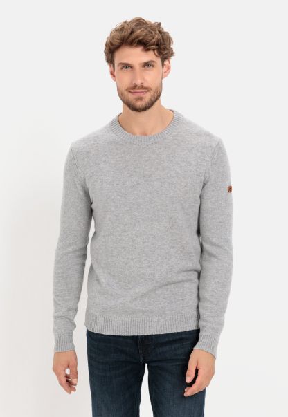 Camel Active Menswear Light Grey Manifest Fine Knit Jumper Made From Pure Lambswool Pullover & Cardigan