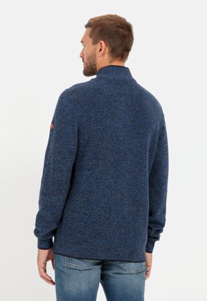 Tough Pullover & Cardigan Camel Active Fine Knit Troyer Made From Cotton Mix Menswear Dark Blue