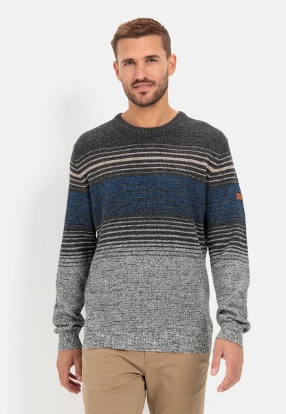 Mouliné Knitted Jumper With Striped Pattern Certified Camel Active Pullover & Cardigan Menswear Blue-Grey