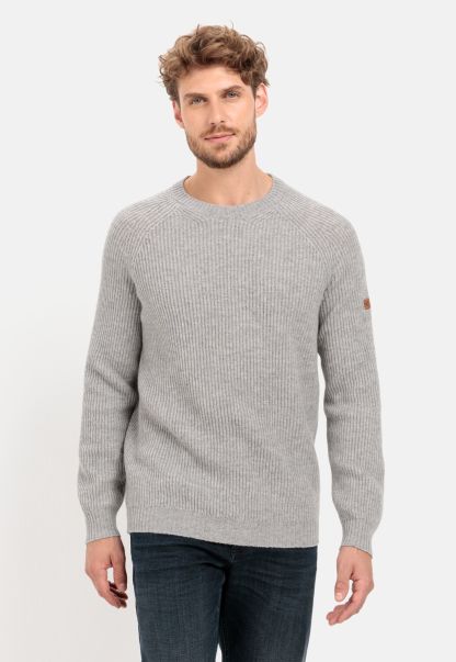 Pullover & Cardigan Menswear Camel Active Grey Knitted Jumper In Warm Lambswool Tested