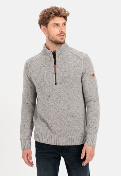 Knitted Troyer With Merino Wool Camel Active Pullover & Cardigan Exclusive Menswear Grey
