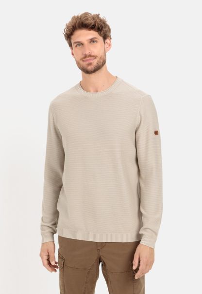 Retro Knitted Pullover Made From Organic Cotton Beige Camel Active Pullover & Cardigan Menswear