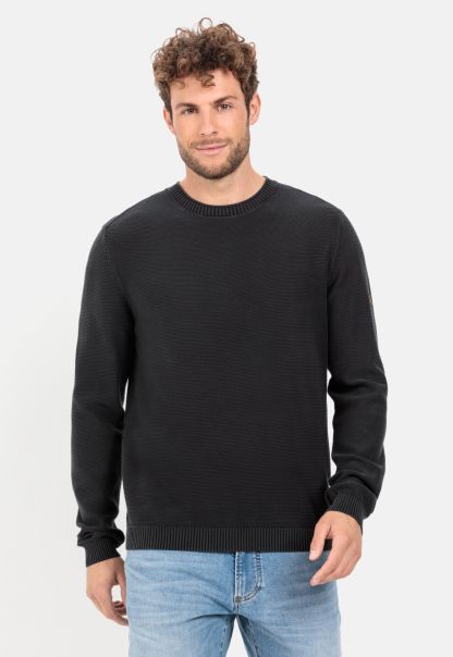 Pullover & Cardigan Knitted Pullover Made From Organic Cotton Black Low Cost Camel Active Menswear